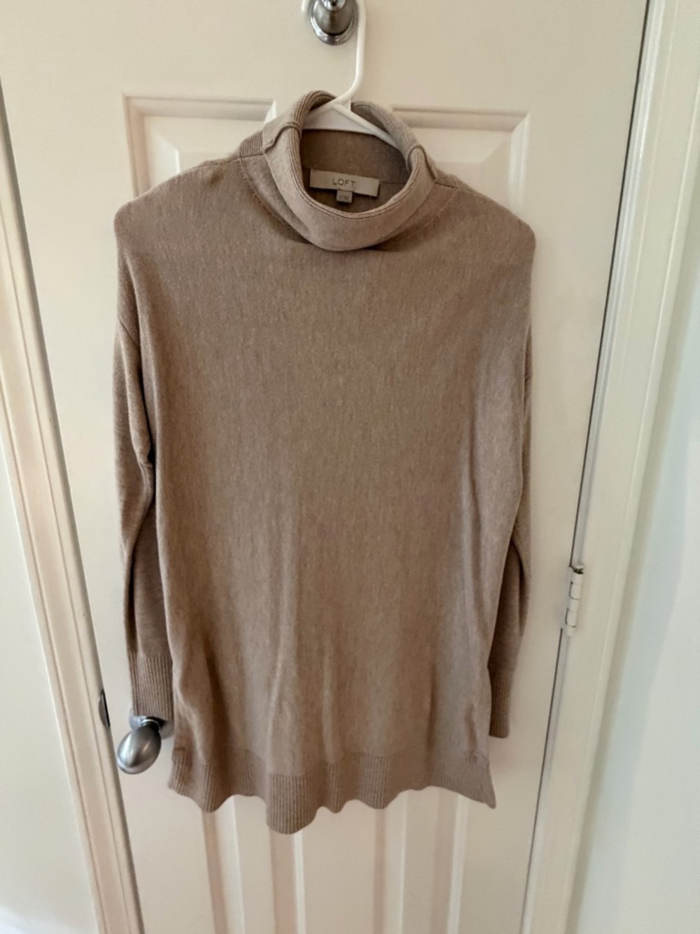 LOFT Taupe Cowl-Neck Sweater